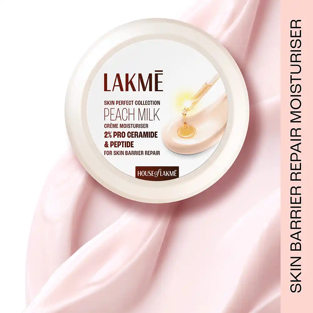 Lakme Peach Creme Moisturiser, Ceramide & Peptide, Skin Barrier Repair & Hydrated Glow 25gm